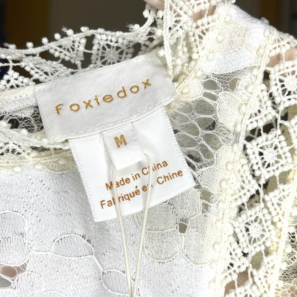 Foxiedox mini lace dress Cream Ivory White M Sleeveless Lightweight Retro - Picture 11 of 16